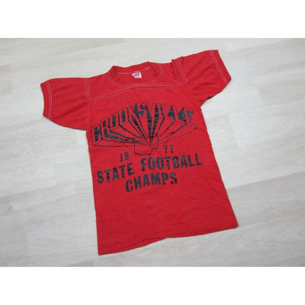 Vintage 70s State Football Champs T-Shirt Kids (M) Single Stitch Ohio Wolf